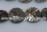 CPY661 15.5 inches 16mm carved flower pyrite gemstone beads