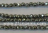 CPY72 15.5 inches 2mm faceted round pyrite gemstone beads wholesale