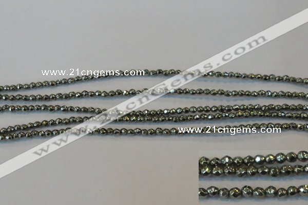 CPY72 15.5 inches 2mm faceted round pyrite gemstone beads wholesale