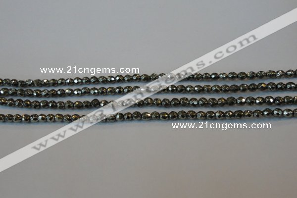 CPY73 15.5 inches 3mm faceted round pyrite gemstone beads wholesale