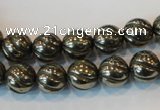 CPY75 15.5 inches 10mm carved round pyrite gemstone beads wholesale