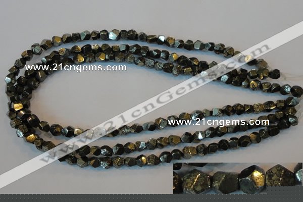 CPY77 15.5 inches 7-8mm faceted nuggets pyrite gemstone beads