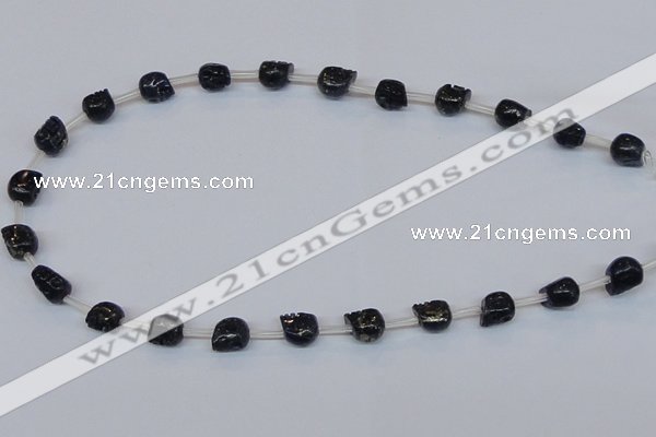 CPY787 Top drilled 8mm carved skull pyrite gemstone beads