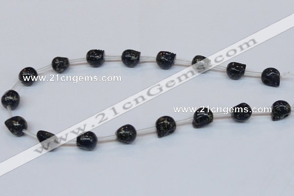 CPY788 Top drilled 10mm carved skull pyrite gemstone beads