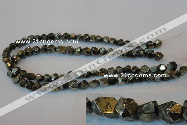 CPY79 15.5 inches 9-10mm faceted nuggets pyrite gemstone beads