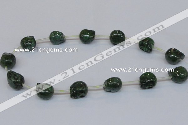 CPY796 Top drilled 14mm carved skull pyrite gemstone beads