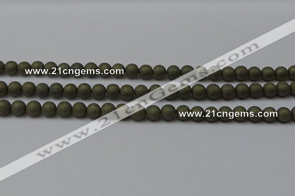 CPY813 15.5 inches 4mm round matte pyrite beads wholesale