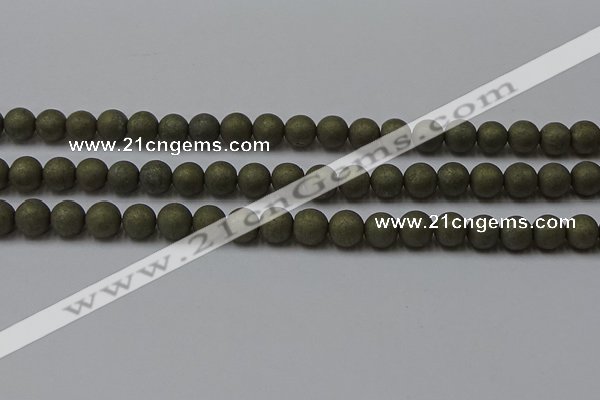 CPY814 15.5 inches 6mm round matte pyrite beads wholesale