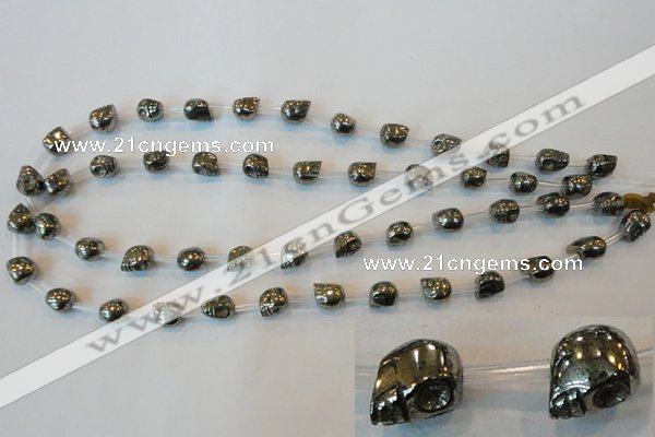 CPY83 15.5 inches 8mm carved skull pyrite gemstone beads wholesale