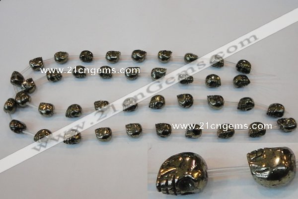 CPY84 15.5 inches 10mm carved skull pyrite gemstone beads wholesale