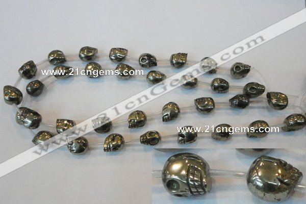 CPY86 15.5 inches 13mm carved skull pyrite gemstone beads wholesale