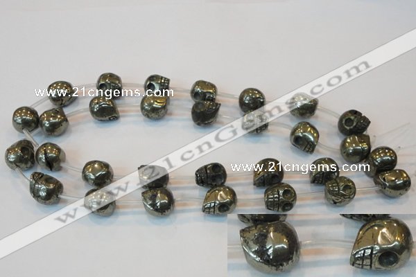 CPY87 15.5 inches 14mm carved skull pyrite gemstone beads wholesale