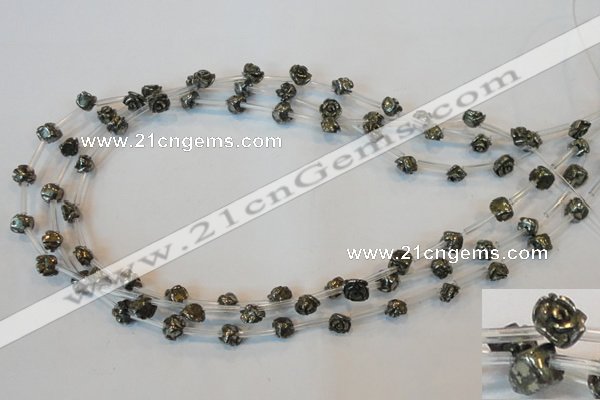 CPY90 15.5 inches 8mm carved rose pyrite gemstone beads wholesale