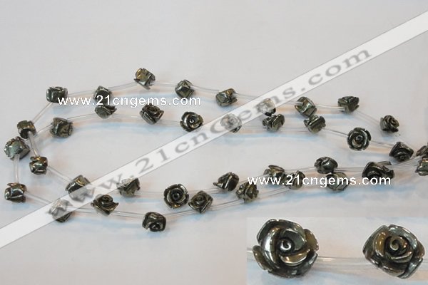 CPY91 15.5 inches 10mm carved rose pyrite gemstone beads wholesale