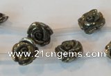 CPY92 15.5 inches 12mm carved rose pyrite gemstone beads wholesale