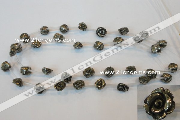 CPY92 15.5 inches 12mm carved rose pyrite gemstone beads wholesale