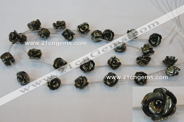 CPY94 15.5 inches 16mm carved rose pyrite gemstone beads wholesale