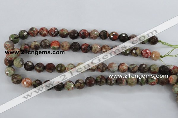 CRA104 15.5 inches 14mm faceted round rainforest agate gemstone beads