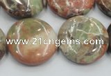 CRA12 15.5 inches 25mm flat round natural rainforest agate beads