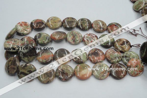 CRA12 15.5 inches 25mm flat round natural rainforest agate beads