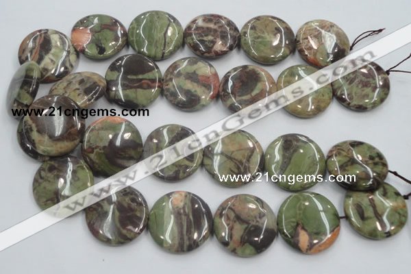 CRA14 15.5 inches 30mm flat round natural rainforest agate beads