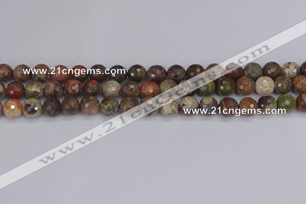 CRA162 15.5 inches 8mm faceted round rainforest agate beads