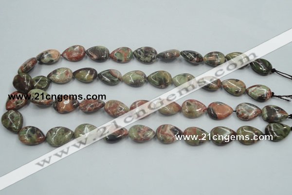 CRA18 15.5 inches 13*18mm flat teardrop natural rainforest agate beads