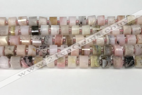 CRB1066 15.5 inches 7*9mm - 8*10mm faceted tyre natural pink opal beads