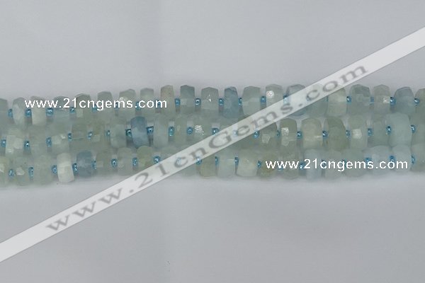 CRB1311 15.5 inches 6*10mm faceted rondelle aquamarine beads