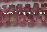 CRB1341 15.5 inches 6*10mm faceted rondelle strawberry quartz beads