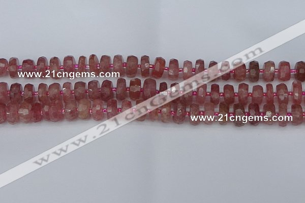 CRB1341 15.5 inches 6*10mm faceted rondelle strawberry quartz beads