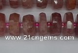 CRB1342 15.5 inches 6*12mm faceted rondelle strawberry quartz beads