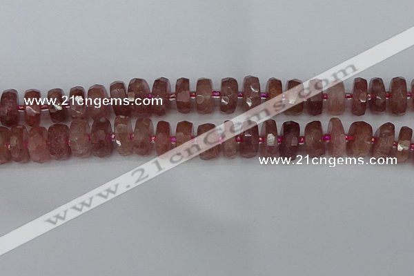 CRB1343 15.5 inches 7*14mm faceted rondelle strawberry quartz beads