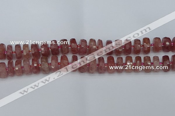 CRB1344 15.5 inches 8*16mm faceted rondelle strawberry quartz beads