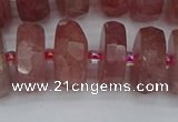 CRB1345 15.5 inches 8*18mm faceted rondelle strawberry quartz beads