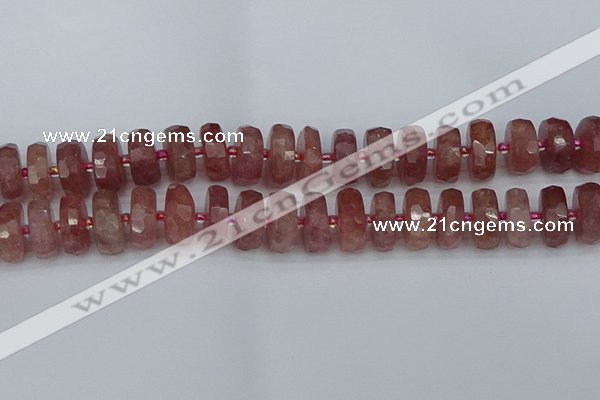 CRB1345 15.5 inches 8*18mm faceted rondelle strawberry quartz beads