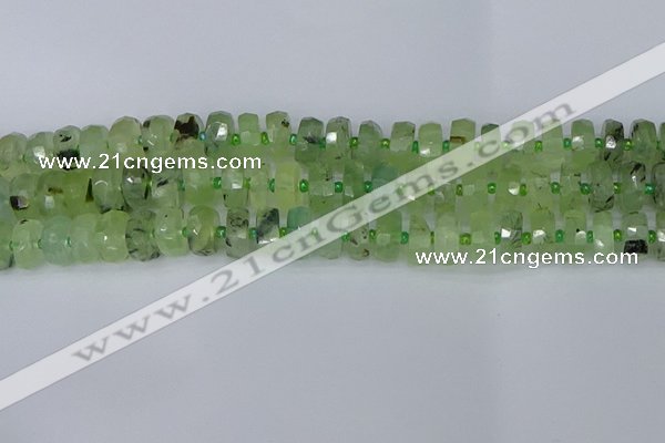 CRB1351 15.5 inches 6*10mm faceted rondelle green rutilated quartz beads