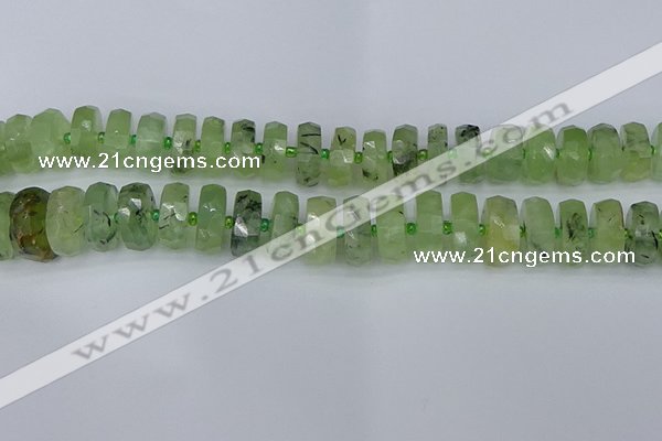 CRB1354 15.5 inches 8*16mm faceted rondelle green rutilated quartz beads