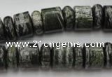 CRB136 15.5 inches 6*12mm & 10*12mm rondelle green silver line jasper beads