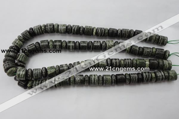 CRB136 15.5 inches 6*12mm & 10*12mm rondelle green silver line jasper beads