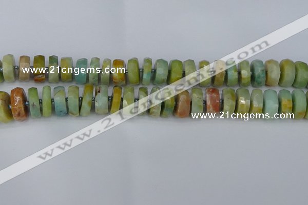 CRB1363 15.5 inches 7*14mm faceted rondelle Chinese amazonite beads