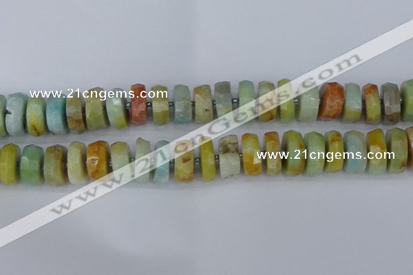 CRB1365 15.5 inches 8*18mm faceted rondelle Chinese amazonite beads