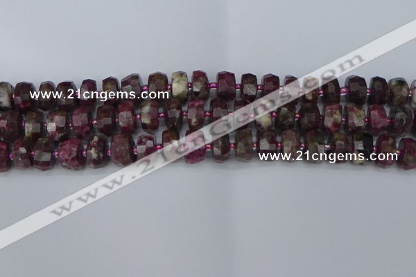 CRB1402 15.5 inches 6*12mm faceted rondelle tourmaline beads