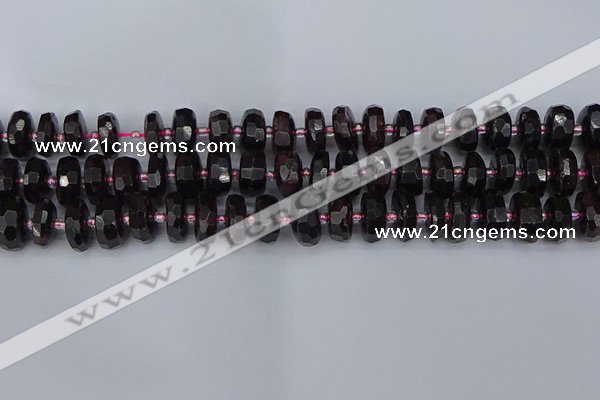 CRB1412 15.5 inches 6*12mm faceted rondelle red garnet beads