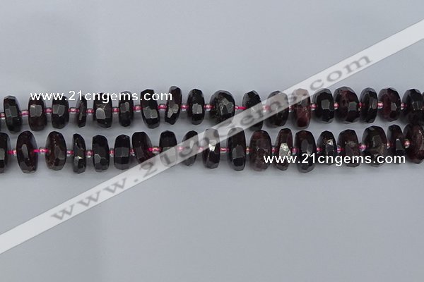 CRB1413 15.5 inches 7*14mm faceted rondelle red garnet beads