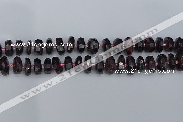 CRB1414 15.5 inches 8*16mm faceted rondelle red garnet beads