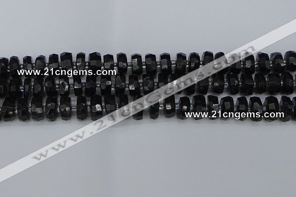 CRB1422 15.5 inches 6*12mm faceted rondelle black tourmaline beads