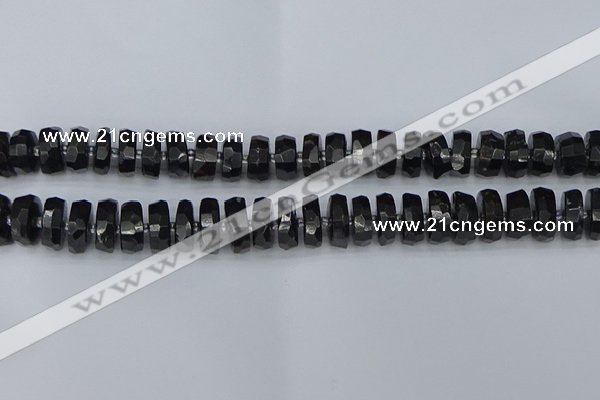 CRB1423 15.5 inches 7*14mm faceted rondelle black tourmaline beads