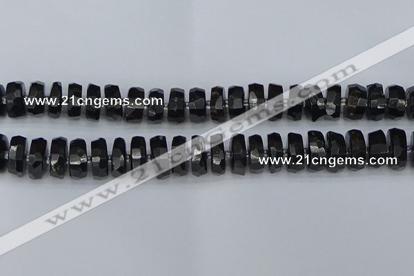 CRB1424 15.5 inches 8*16mm faceted rondelle black tourmaline beads