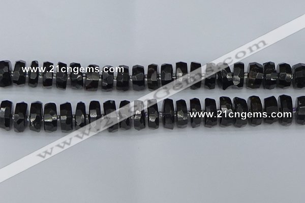 CRB1425 15.5 inches 8*18mm faceted rondelle black tourmaline beads